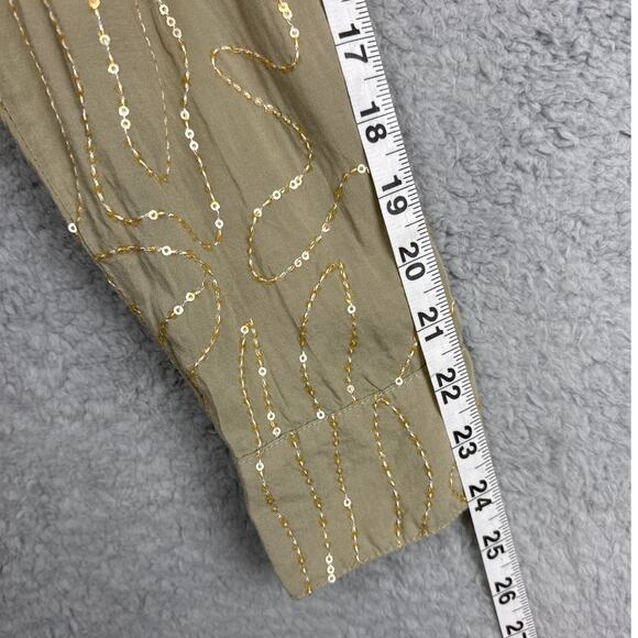 XCVI Seraphina Button Up Blouse Sand Lime Sequins Size S NWT Fall Style Elevated - Picture 8 of 12